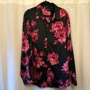 INC International Concepts Black and Pink Floral Dress Shirt
